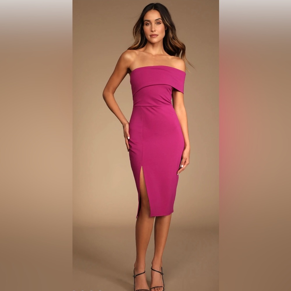 Lulus Transcend Time Magenta One-shoulder Bodycon Midi Dress Size Small